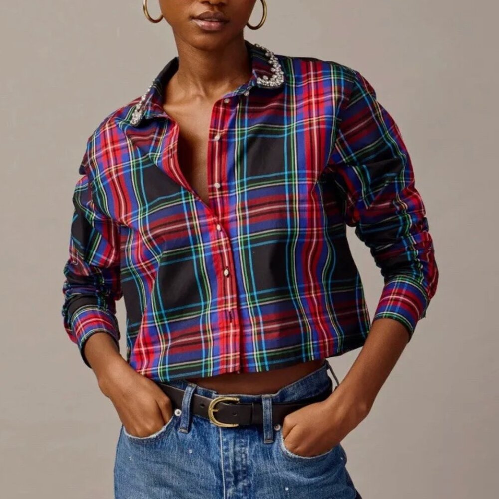 J.Crew embellished tartan shirt - NWT